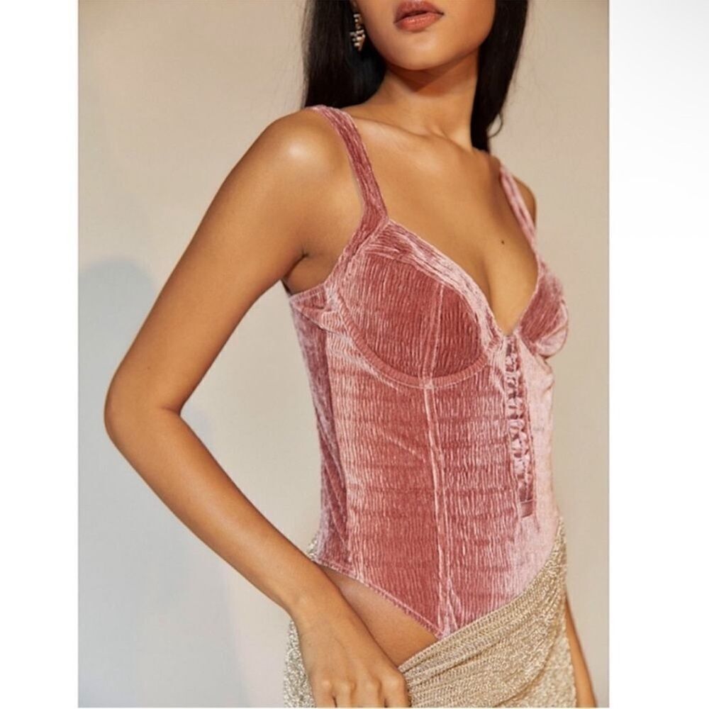 Urban Outfitters Out From Under Pink Crushed Velvet Bustier Bodysuit (Size:Small - Picture 1 of 16